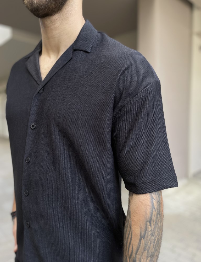 Marrakech ανδρικό μαύρο oversized κοντομάνικο πουκάμισο ριπ GML2417 φωτογραφία